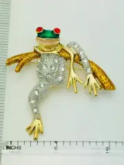 Frog New Enamel Crystal Tree Green Frog Pin Clear Crystal Body Red Eyes Brooch