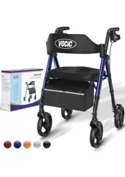 VOCIC Walker for Seniors, Foldable Walker with Seat, Rollator Walker, Blue