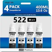 522 Refill Ink Bottle Black Replacement for Epson Compatible T522 Ink Refill Bottles Use for EcoTank ET-2803 ET-2800 ET-2720 ET-4800 Printer, 4 Packs