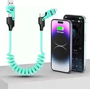 4 in 1 Spring Fast Data Cable, 65W 1.5m Multiple Charging Cable for iPhone/iPad/MacBook Pro/Airpods/Samsung/Android (Blue)