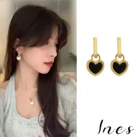 在飛比找momo購物網優惠-【INES】韓國設計法式復古時尚黑白雙色雙面愛心鎖造型耳扣 