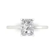 14K White Gold Solitaire Engagement Ring - 2 ct Emerald Cut Simulated Diamond