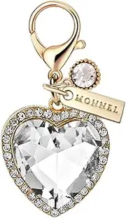 [Monnel] MC507 Little Crystal Love Heart Lobster Clasp Charm for Women with Velvet Bag (White,1 Piece), approx.2.2 cm (L) X 0.7 cm (W) X 2.4 cm (H), Zinc Alloy Metal Rhinestone Crystal Enamel Handmade