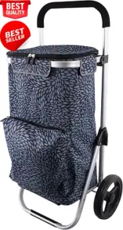 Deluxe lightweight shopping trolley, folding frame, 40L capacity, blue petals.
