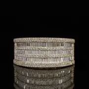 Pretty Round & Baguette Moissanite VVs Iced Out Hip Hop Luxury Ring 925 Silver