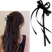 RFTWXHPN Black Bow Hair Claw Clip with Ribbon Tassel Bowknot Hair Claw Jaw Clips Barrettes for Thick Thin Hair Nonslip Claw Hair Clips for Women Girls Big Bows Tassel Hair Claws Barrette