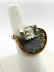 Artisan Abstract Modernist Green Amethyst Textured Sterling Silver Ring Sz 7.5