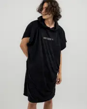 [Rip Curl] Rip Curl Brand Hooded Towel in Black/Grey One Size Black/Grey
