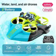 V24 Mini Drone 3 In 1 RC Helicopters Gifts Deformable Hovercraft Air Flight/Racing/Water Driving On Sky/Land/Pools Outdoor Toys Green 2 Batteries