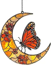 Butterfly and Flowers Moon Sun Catcher - Garden Sun Catchers with Monarch Butterfly and Flowers Moon | Acrylic Artistic Ornament for Home Decor