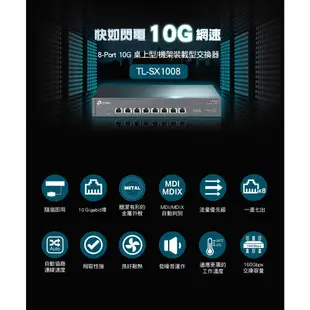 TP-Link TL-SX1008 hub 網路交換器 8埠100Mbps/1/10Gbps 專業級Gigabit交換器