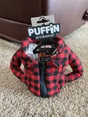 Puffin Drinkwear Beverage Jacket Lumberjack Red Flannel Insulated Koozie Holder