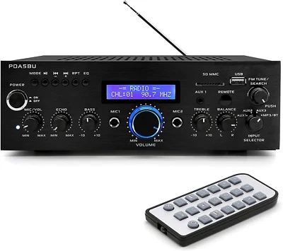 Wireless Bluetooth Power Amplifier - 200 Watt Audio Stereo Receiver W/ USB Port,