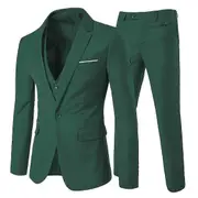 Men's Suit 3-Piece Business Solid Slim Fit Suit Jacket&Pants&Vest Light Green L