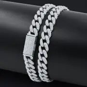 MOISSANITE Real Miami Cuban Link Prong Chain Ice Hip Hop 925 Silver Necklace 22"