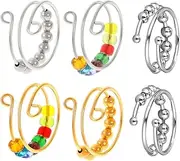 6 Pieces Adjustable Anti-Stress Ring Set, Anxiety Relief, Colourful Pearl Spinner Rings, Open Spinner for Women, Stress Rings for Girls and Women
