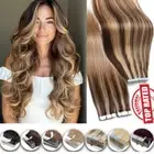 Thick Skin Weft Tape in Russian Remy Human Hair Extensions Blonde Full Head Glue