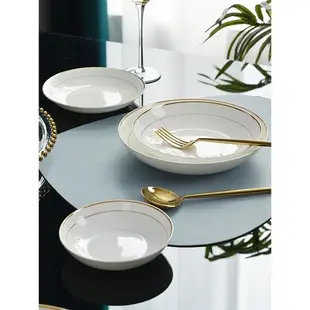 金邊盤子歐式骨瓷盤菜盤子家用圓盤子8英寸陶瓷白瓷盤深盤子餐具