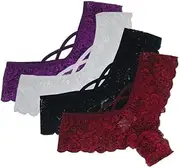 [Qiyifuwang] Lace Panties Thongs for Women High Cut Bikini Panties Crotchless Comfort Mesh Panties Soft Stretch Cute Boyshort Panties, A6-white,black,wine Red,red, XX-Large