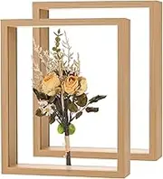 uxcell 2-Pack Dried Flower Frame, 8 x 10 Inch Double Acrylic Wooden Dried Flower Photo Floating Frame for Tabletop/DIY/Handicrafts [Wood Color]