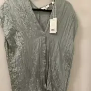 NWT VINCE Aqua Krinkle Blouse Medium $275