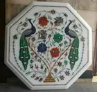 2' white Marble Table Top coffee center malachite inlay antique Decor s1