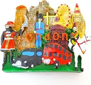 London 3D Fridge Magnet - Save The Kings - Two Tier Bus Black Taxi Big Ben Red Telephone Box Tower Bridge - 7cm