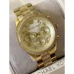 MICHAEL KORS RUNAWAY 水鑽圈 香檳金色錶盤 金色不鏽鋼錶帶 石英 三眼計時 女士手錶 MK5826