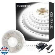 RadiantFlux White Led Strip Lights, Dimmable LED Lights Strip, 50Ft 900Leds,