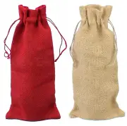 Burlap Wine Bags with Drawstring - Natural Jute Burlap - 14 Inch - Natural Red