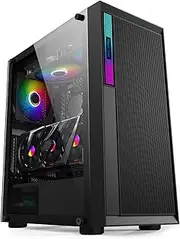 Mid-Tower E-ATX/MicroATX/ITX Computer Case, Tempered Glass Panel Grid Front Panel, Vertical GPU Bracket Support Water Cooling RGB Mode(Black)