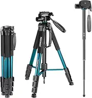 NEEWER Portable Camera Tripod for Travel Vlogging Recording, Aluminum Alloy 2 in 1 Tripod Monopod Max. 70" with 3 Way Swivel Pan Head and Carrying Bag for DSLR, DV Video Camcorder (SAB264, Blue)