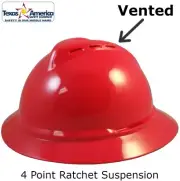 MSA Advance Full Brim Vented Hard hat with 4 pt Ratchet Suspension - Red