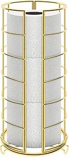 NearMoon Toilet Paper Organizer Stand, Free Standing 3 Rolls Tissue Storage, Metal Bathroom Accessory, Rustproof Toilet Roll Holder for Kitchen Countertop Inside Cabinet Shelf(Metal Base, Gold)