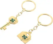 [SHERCHPRY] 1 Pair Keychain Charms Metal Key Ring Zinc Alloy Keychain Shamrock Charm Pendant Keyring Women Key Ring Jewelry Good Luck Keychain