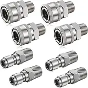 Shimeyao 4 Sets NPT 1/4 Inch Pressure Washer Coupler Quick Connect Plug Male Female 1/4 Quick Connect Fittings Pressure Washer Adapters Accessories(External Thread)