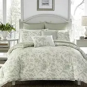 [Laura Ashley] Home - Twin Duvet Cover Set, Reversible Cotton Bedding, Includes Matching Sham with Bonus Euro Sham & Throw Pillows (Natalie Green, Twin)