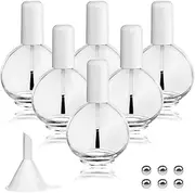 6PCS Large Capacity 75ML Empty Nail Polish Bottles with Brush, Large Spherical Refillable Glass Cuticle Oil Bottles Containers with Funnel & Mixing Balls 2.6oz for DIY Nail Art Cuticle Oils (White)