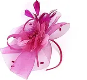 [LIFKOME] Floral Fascinator Headband with Mesh Hair Clip Elegant Headdress Decoration for Weddings Evening Parties and Special Occasions Rosy