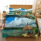 White Cloud Blue Sky Shed 3D Quilt Duvet Doona Cover Set Pillow case Print