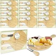 12 Set Bridal Shower Party Favors Round Wooden Cheese Board Gift Set with Box Knife Fork and Thank You Tag, Bamboo Charcuterie Board for Guests Wedding Bridal Baby Shower Housewarming Party Gifts
