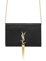 Saint Laurent Kate Chain Wallet With Tassel in Crocodile-Embossed Shiny Leather