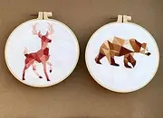 max stitch design 2 pcs of Stamped Cotton Hand Embroidery Kit, Geometric Animal Needlework Wall DIY Decor,Stunning Color Deer, Bear Printed Hand Embroidery Kits x2