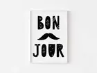 Bonjour Scandi Print Black White Minimalist Nursery Bedroom Decor Minimalist