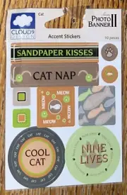 CLOUD 9 By Fiskars Cat Nip Sandpaper Kisses Nine lives Fish Scrapbook Stickers