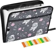 Office Folders 13 Pockets A4 Letter Size with Zipper Closure for Business Cartoon Cute White Astronaut Planet para guardar documentos