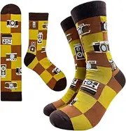[Cusrtyh] Photographer Novelty Funny Breathable Printed Cotton Socks, Unisex Cozy Knitted Crew Socks, Gifts for Photograph Retro Camera lover Friend Bestie Coworker Boss Manager Employer, Multi, 5-11