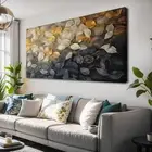 Wall Art For Living Room Large Size blue Abstract Golden leaf Canvas Wall Art...