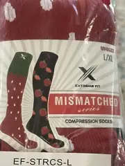Extreme Fit Mismatched Strawberry Red L/XL Unisex Compression Knee High Socks