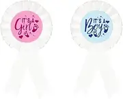 Gender Reveal badge pin, Its a boy & Its a Girl Tinplate Badge Pin for Dad to be & Mom to be, Baby Shower Button New Mom Gifts Gender Reveals Party Baby; white Rosette Button Baby Celebration, White,